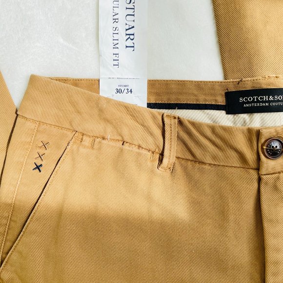 Scotch And Soda Mens Chino Pants 30x34 Stuart Regular Slim Fit Brown Stretch New - Picture 4 of 9